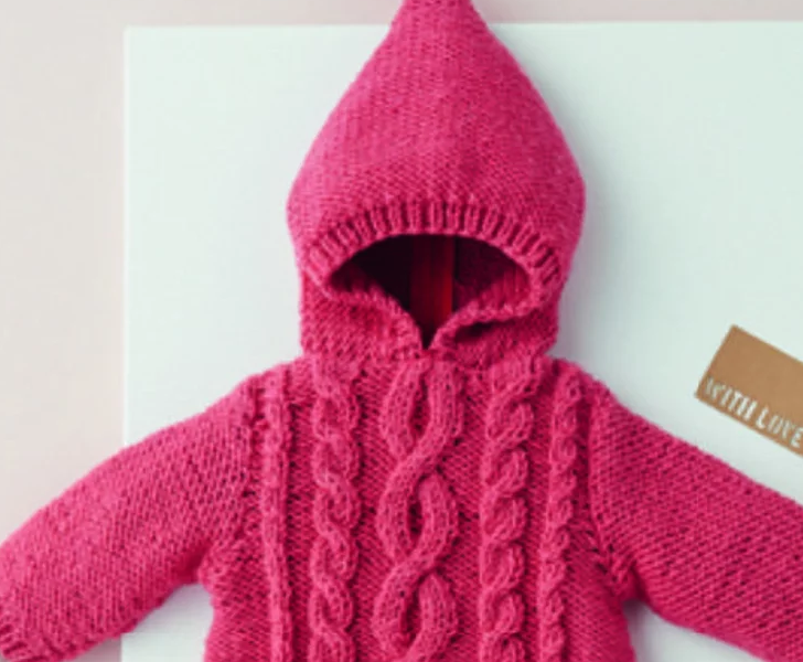 Free Knitting Pattern for a Zip Cabled Baby Sweater with Hood