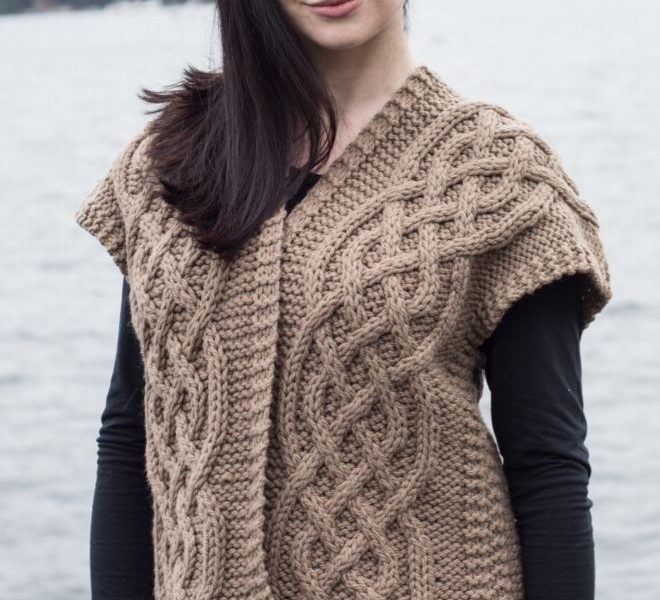 Free Knitting Pattern for a Celtic Cable Kimono Vest