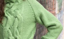 Free Knitting Pattern for a Cabled Raglan Cowl Neck Sweater for Women