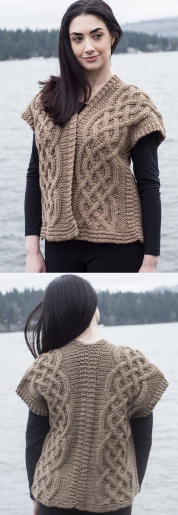Free Knitting Pattern for a Celtic Cable Kimono Vest