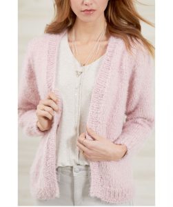 Free Knitting Pattern for a No-Button Cozy Knit Cardigan for women with long sleeves and knit in bulky yarn.