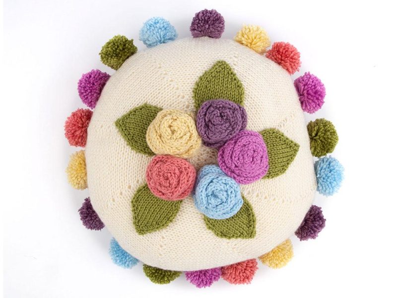 Free Knitting Pattern for a Pearl Round Floral Cushion