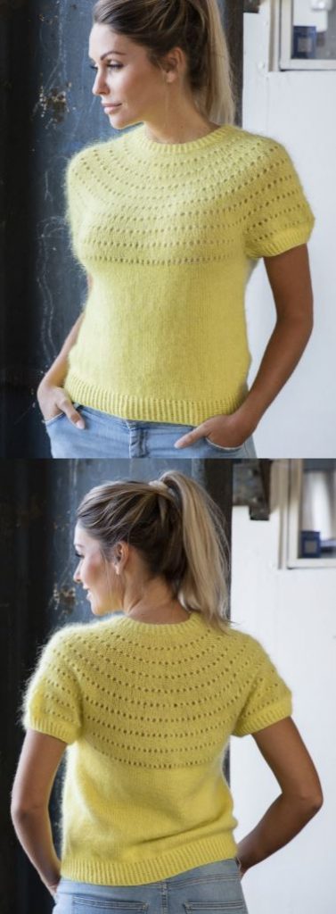 Free Knitting Pattern for an Eyelet Yoke Top