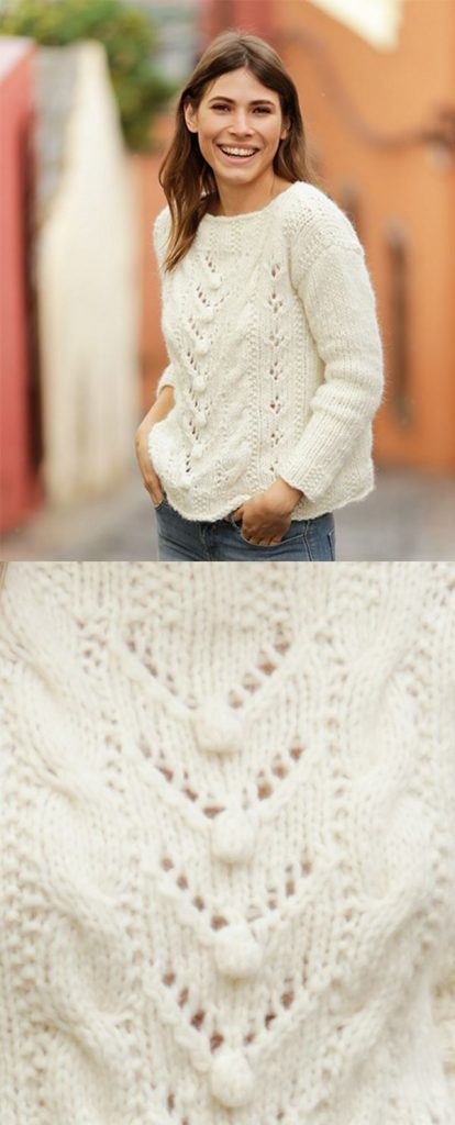 Free Knitting Pattern for a Bobble, Lace and Cable Sweater