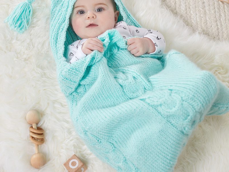 Free Knitting Pattern for a Cabled Baby Bunting