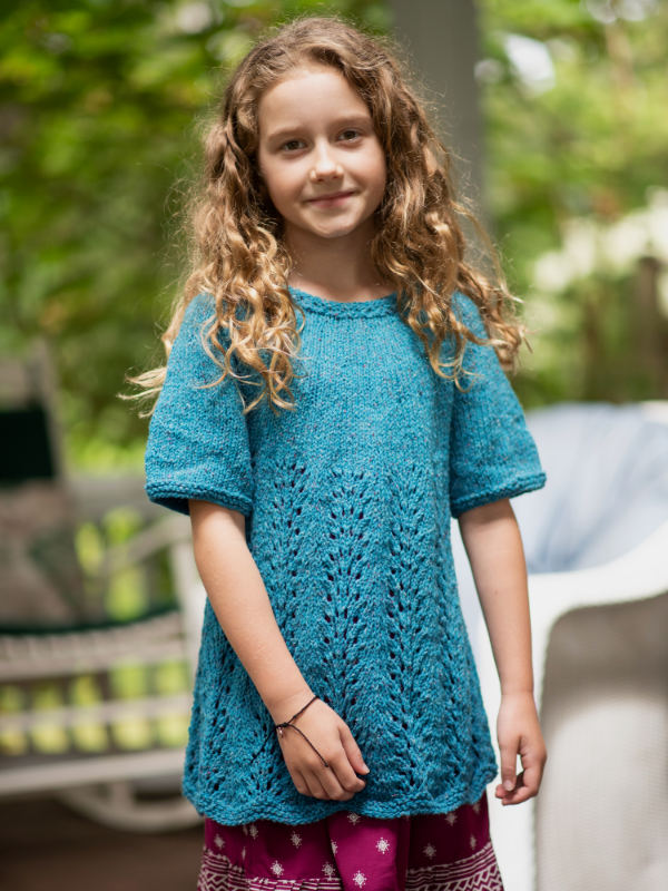 Free Knitting Pattern for a Four Row Lace Repeat Girl's Dress