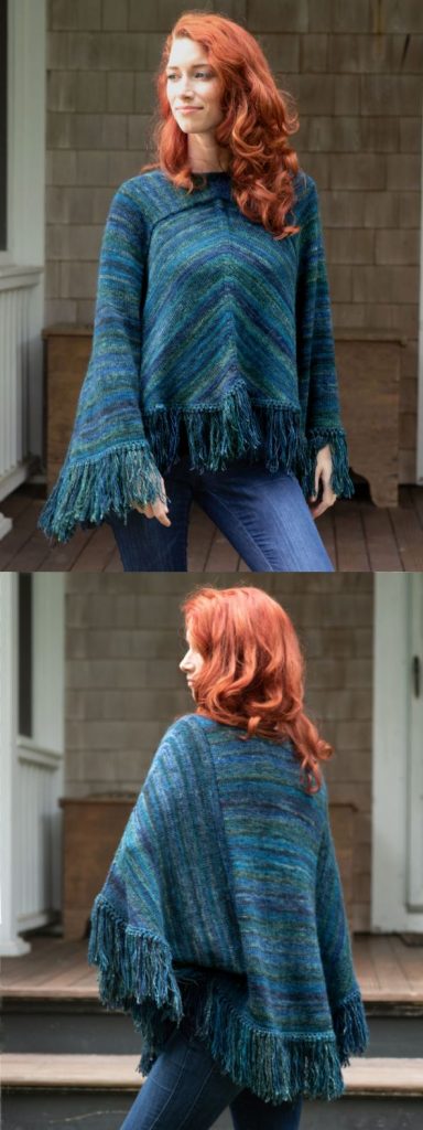 Free Knitting Pattern for a Poncho with Fringing