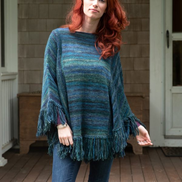 Free Knitting Pattern for a Poncho with Fringing