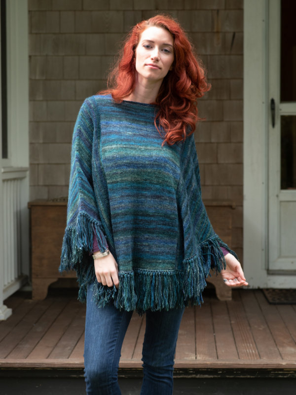Free Knitting Pattern for a Poncho with Fringing