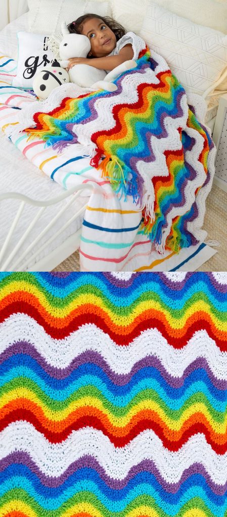 Free Knitting Pattern for a Rainbow Ripple Stitch Throw