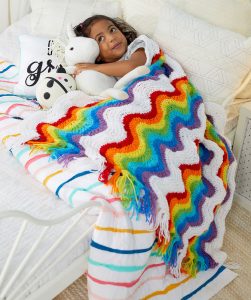 Free Knitting Pattern for a Rainbow Ripple Stitch Throw