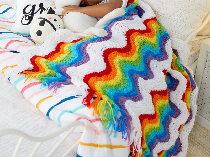 Free Knitting Pattern for a Rainbow Ripple Stitch Throw