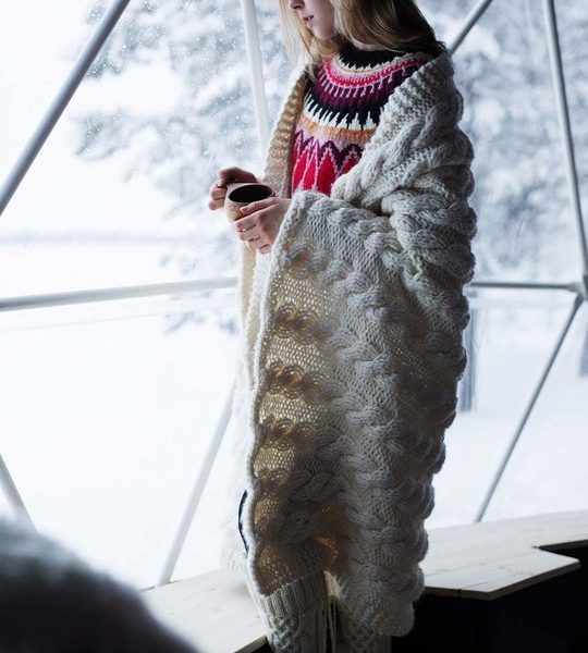 Free Knitting Pattern for a Warm Blanket with Cables