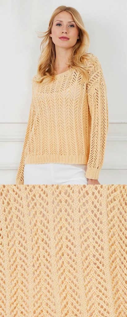 Free knitting pattern for an arrow lace sweater for women with long sleeves
