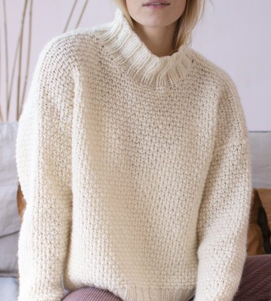 Free Knitting Pattern for a Bulky Sweater with an Upright Collar