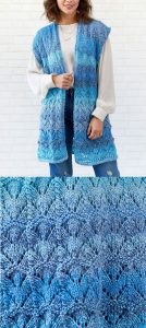 Free Knitting Pattern for a Long Ladies Vest with a Lace Pattern