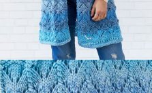 Free Knitting Pattern for a Long Ladies Vest with a Lace Pattern
