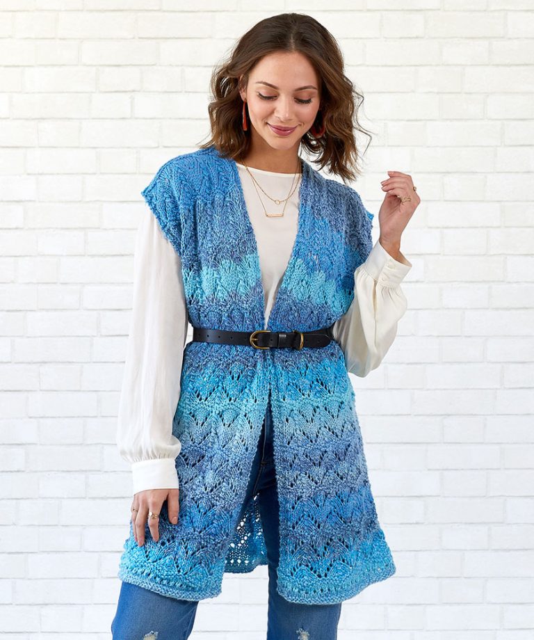 Free Knitting Pattern for a Long Ladies Vest with a Lace Pattern ...
