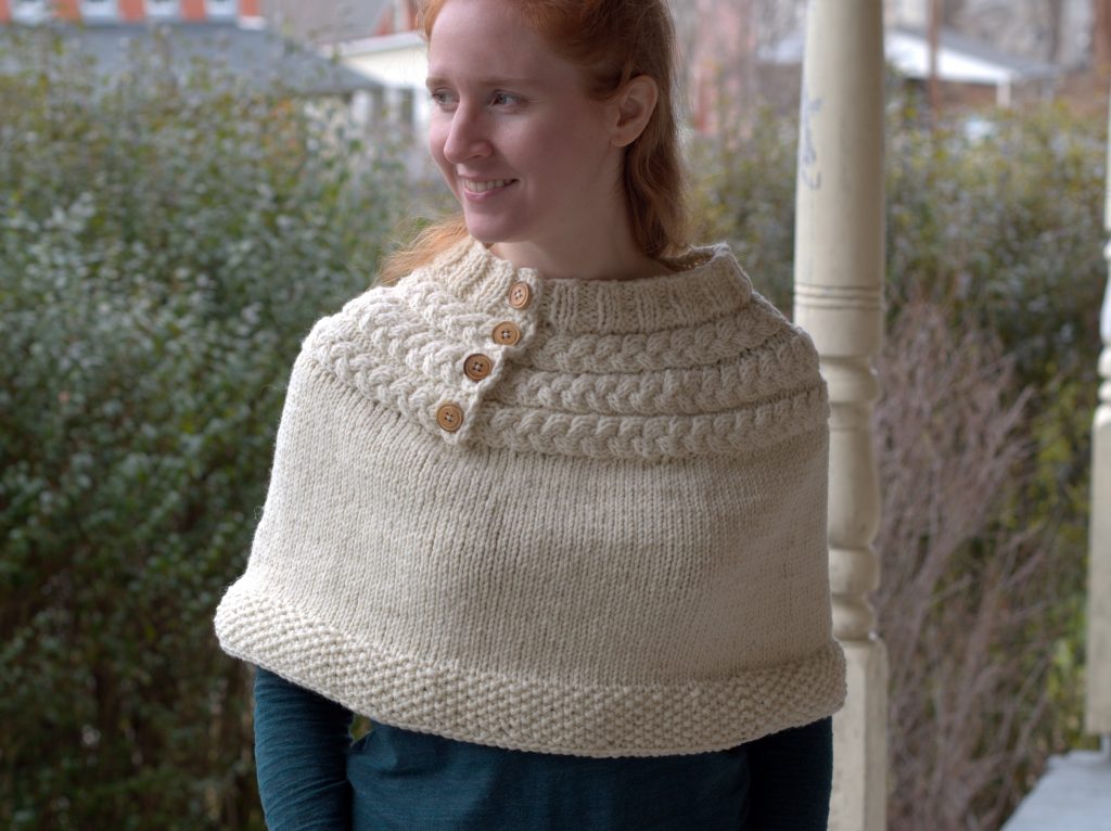 Free Knitting Pattern for a Mini Poncho with a Cable Yoke