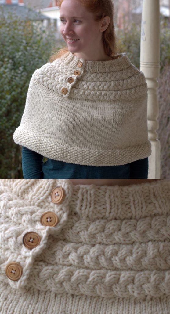 Free Knitting Pattern for a Mini Poncho with a Cable Yoke