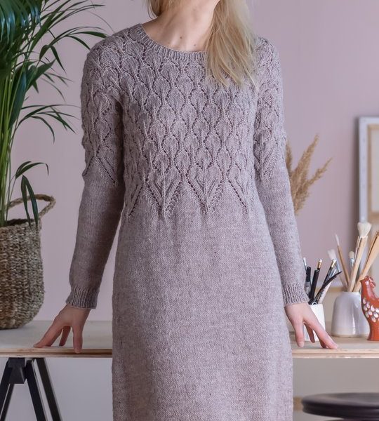 Free Knitting Pattern for a Top Down Dress with Lace Bodice
