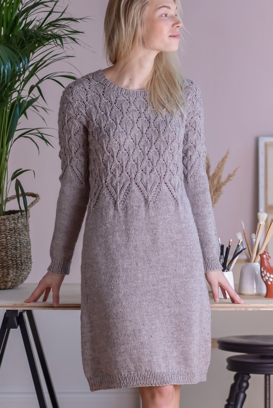 Free Knitting Pattern for a Top Down Dress with Lace Bodice