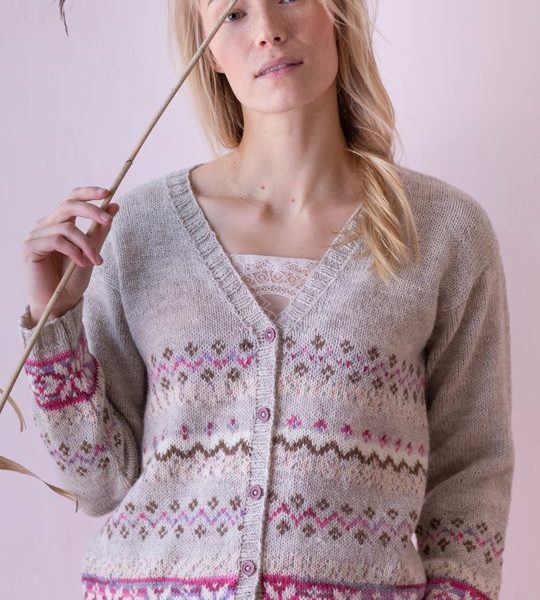 Free Knitting Pattern for a Woman’s Colorwork Cardigan in Pink