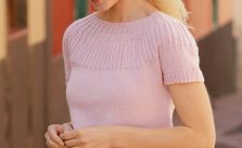 Free Knitting Pattern for a Ladies Top with Ribbed Yoke