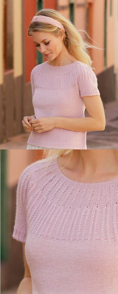 Free Knitting Pattern for a Ladies Top with Ribbed Yoke