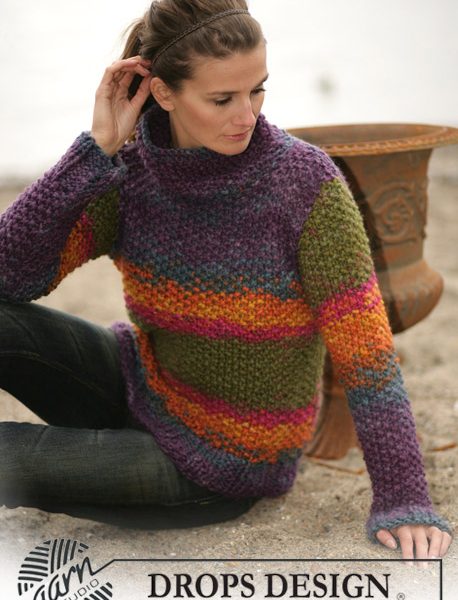 Free Knitting Pattern for a Moss Stitch High Neck Women’s Sweater