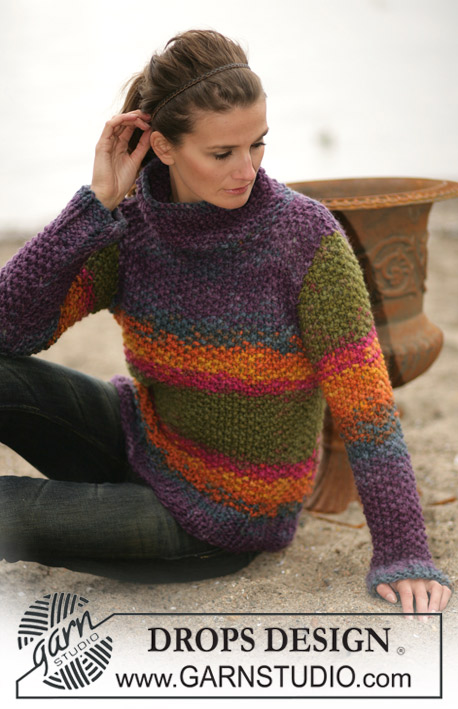 Free Knitting Pattern for a Moss Stitch High Neck Women's Sweater