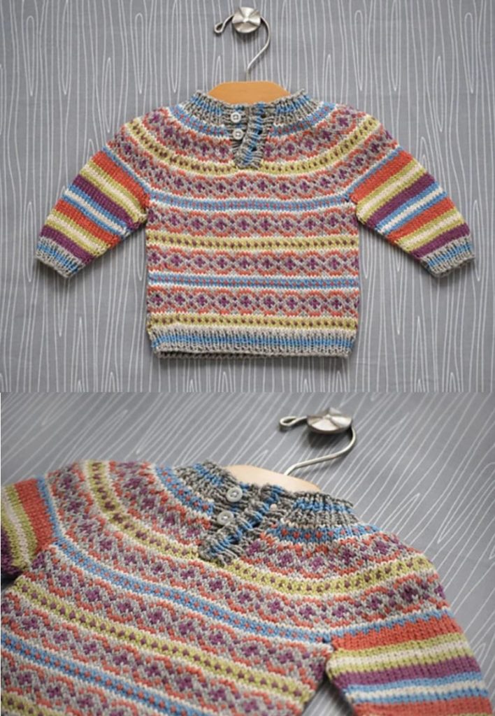 free knitting pattern for a colorwork baby sweater