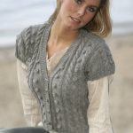 Free Knitting Pattern for a Ladies Short Sleeved Jacket with Cables and Bobbles