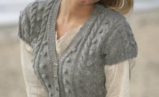 Free Knitting Pattern for a Ladies Short Sleeved Jacket with Cables and Bobbles