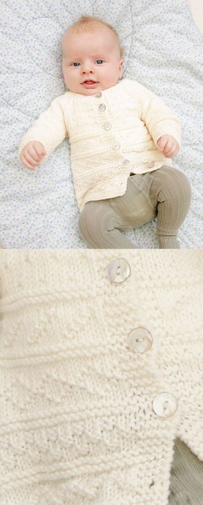 Free knitting pattern for a baby cardigan with raglan sleeves