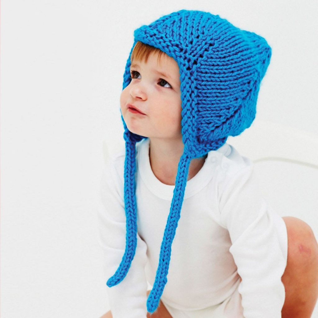 Free knitting pattern for a baby hat with ear flaps