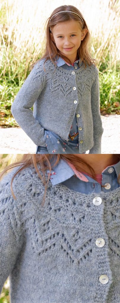 Free knitting pattern for a girls lace yoke cardigan