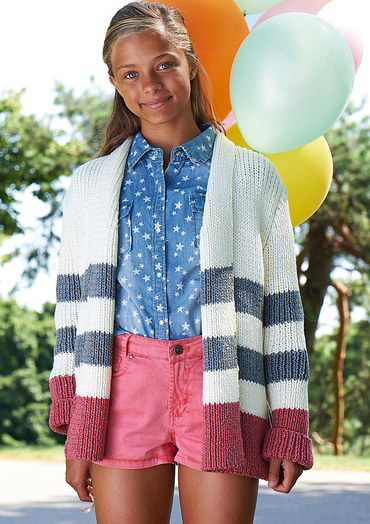 Free knitting pattern for a girls striped cardigan