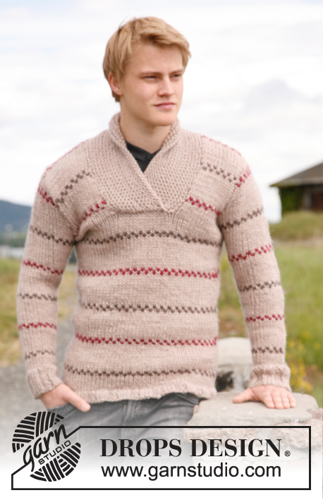 Knitted sweater for men with shawl collar and stripes