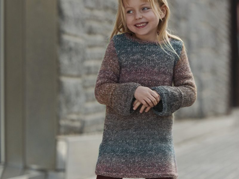 Free Knitting Pattern for a Basic Girls Dress with Long Sleeves