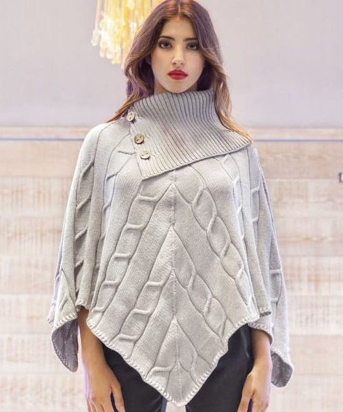 Free Knitting Pattern for a Ladies Poncho with Cable Pattern