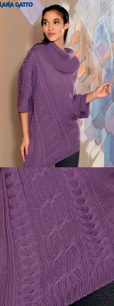 Free Knitting Pattern for a Lopsided Poncho with Cables