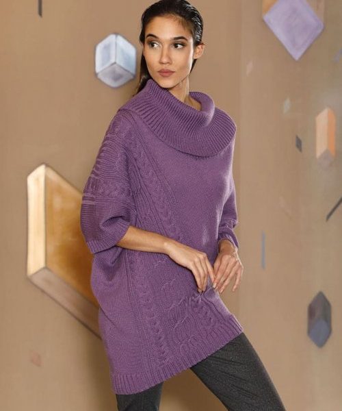 Free Knitting Pattern for a Lopsided Poncho with Cables