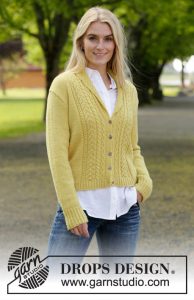 Free Knitting Pattern for a Marigold Sunshine Lace and Cable Ladies Cardigan