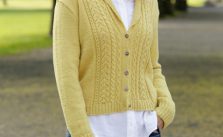 Free Knitting Pattern for a Marigold Sunshine Lace and Cable Ladies Cardigan