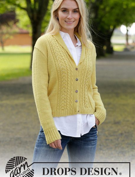 Free Knitting Pattern for a Marigold Sunshine Lace and Cable Ladies Cardigan