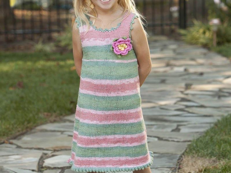 Free Knitting Pattern for a Girl’s Picot Sundress