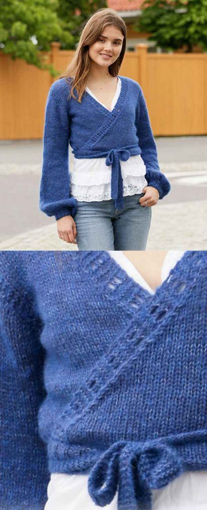 Free Knitting Pattern for a Ballet Wrap in Blue