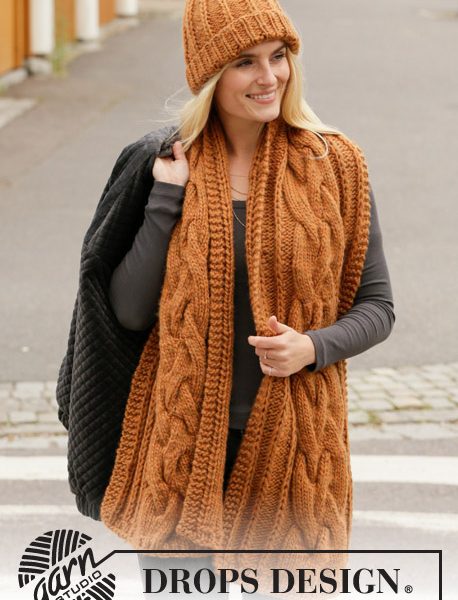 Free Knitting Pattern for a Cable Scarf and Hat Set