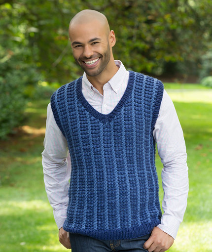 Free Knitting Pattern for a Man's V Neck Vest with Mosaic Stitch